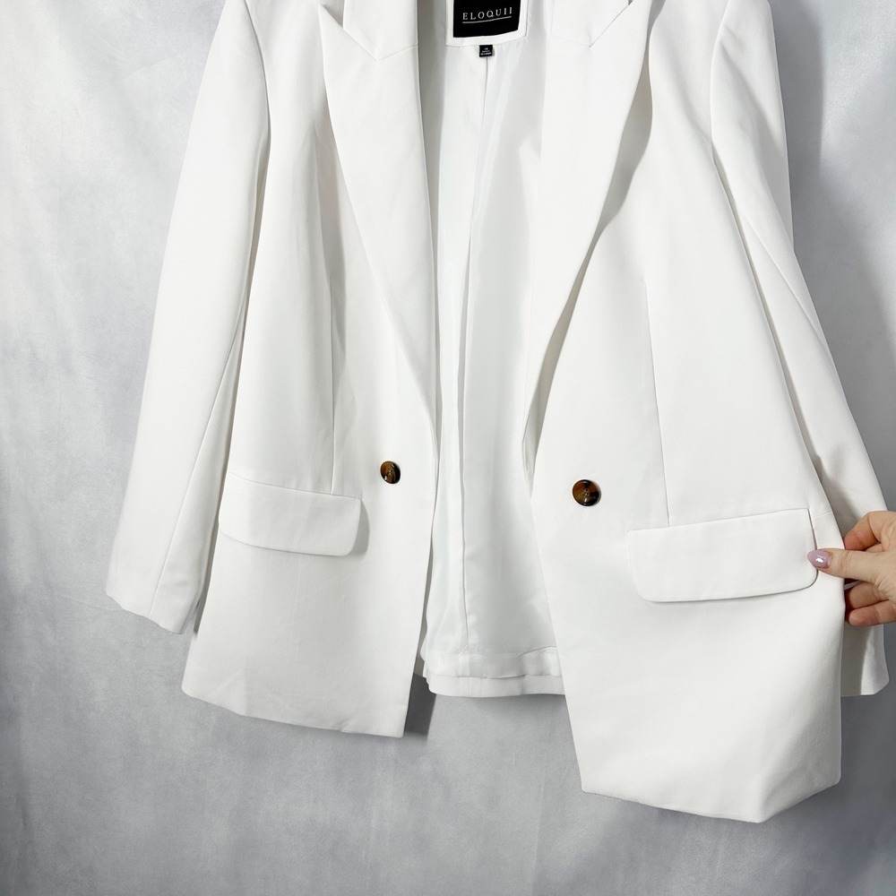 Eloquii Open Front Double Breast Button Oversized White Blazer Women's Size 14 - Picture 3 of 12